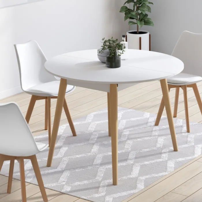 Table à manger ronde scandinave 110 cm blanc