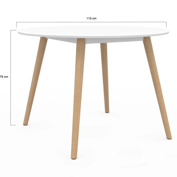 Table à manger ronde scandinave 110 cm blanc