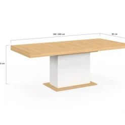 Table avec pied central bois et blanc extensible