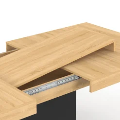 Table avec pied central bois et noir extensible