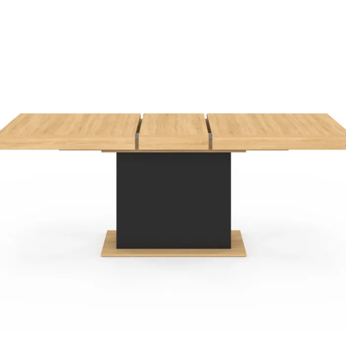 Table avec pied central bois et noir extensible