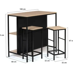 Table bar industriel 2 tabourets