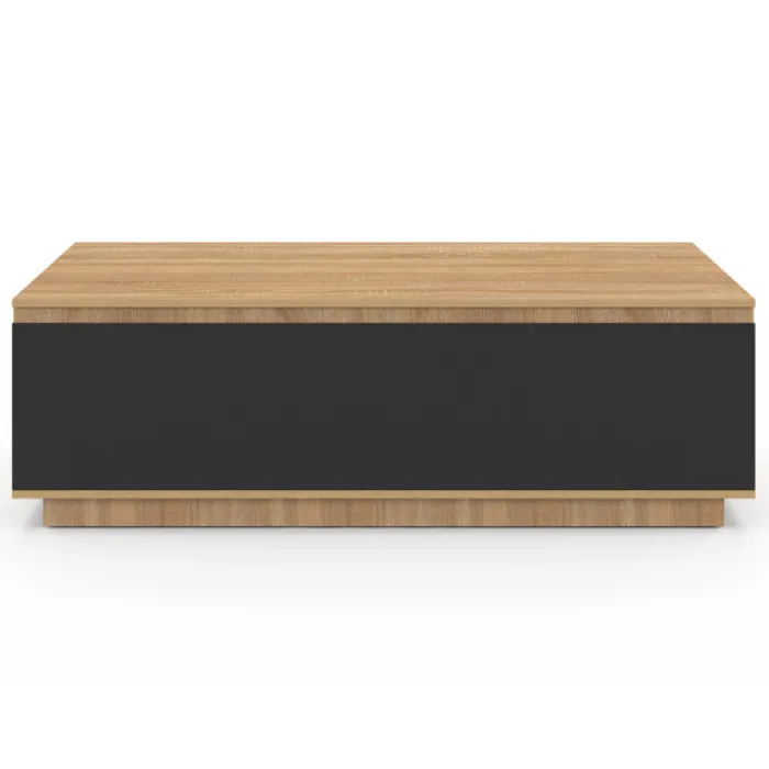 Table basse 110 cm avec porte façon hêtre et noir