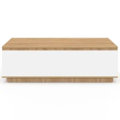Table basse 110 cm avec porte façon hêtre et blanc