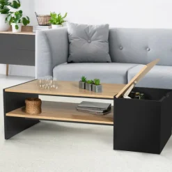 Table basse avec bar bois et noir