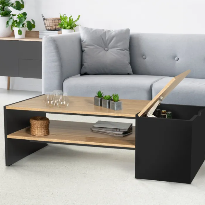 Table basse avec bar bois et noir