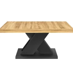 Table basse avec plateau bois et pied en X noir