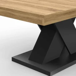 Table basse avec plateau bois et pied en X noir