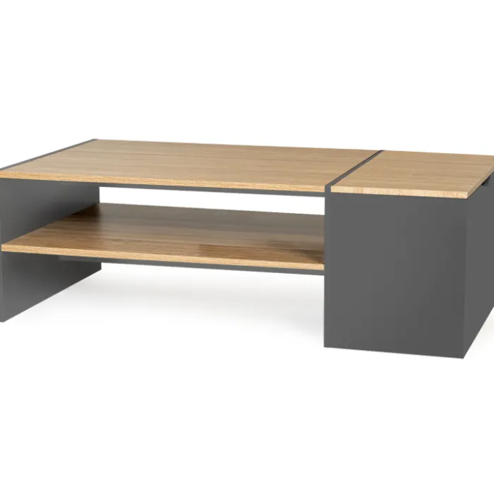 Table basse avec rangement bar 110 cm bois imitation hêtre et gris