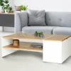 Table basse avec rangement bar 110 cm bois imitation hêtre et blanc