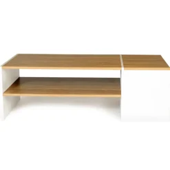 Table basse avec rangement bar 110 cm bois imitation hêtre et blanc