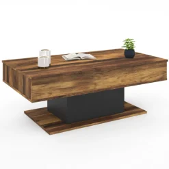 Table basse bois effet vieilli et noir