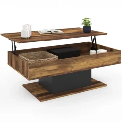 Table basse bois effet vieilli et noir