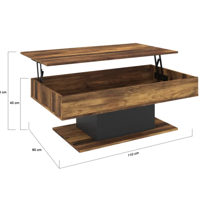 Table basse bois effet vieilli et noir