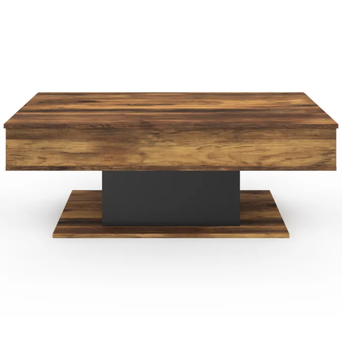 Table basse bois effet vieilli et noir