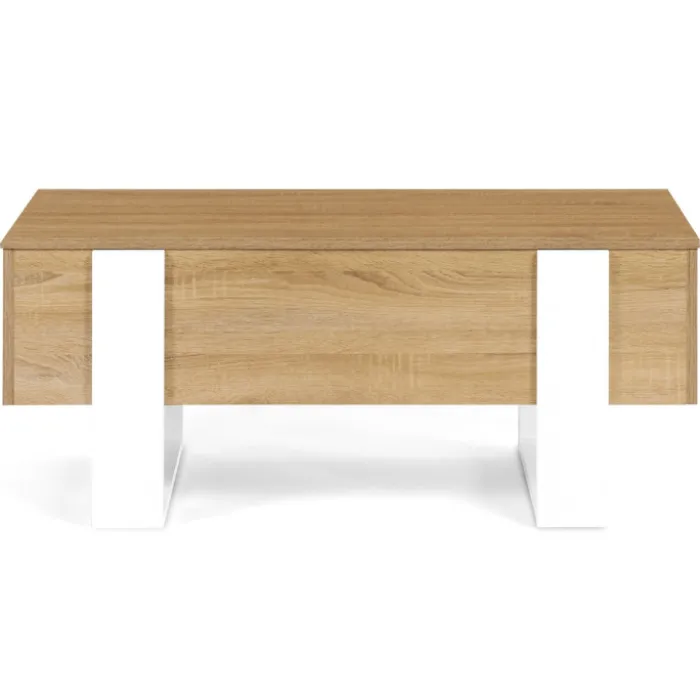 Table basse bois et blanc avec plateau relevable