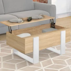 Table basse bois et blanc avec plateau relevable