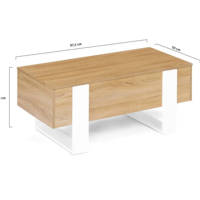 Table basse bois et blanc avec plateau relevable