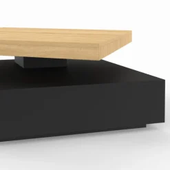 Table basse carrée avec plateau rotatif moderne 70 cm bois et noir