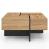 Table basse carrée avec 4 tiroirs bois et noir