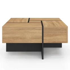 Table basse carrée avec 4 tiroirs bois et noir