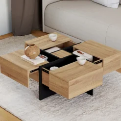Table basse carrée avec 4 tiroirs bois et noir