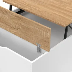 Table basse carrée blanche avec plateau relevable et coffre bois