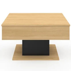 Table basse carrée bois et noir avec plateau relevable