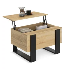 Table basse carrée plateau relevable bois et noir