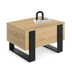 Table basse carrée plateau relevable bois et noir