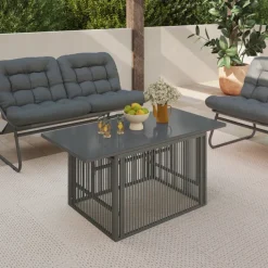 Table basse de jardin relevable rectangulaire 100 cm RIO structure métal et cordage gris anthracite