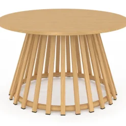Table basse de jardin ronde 70 cm avec pied lattes en métal effet bois