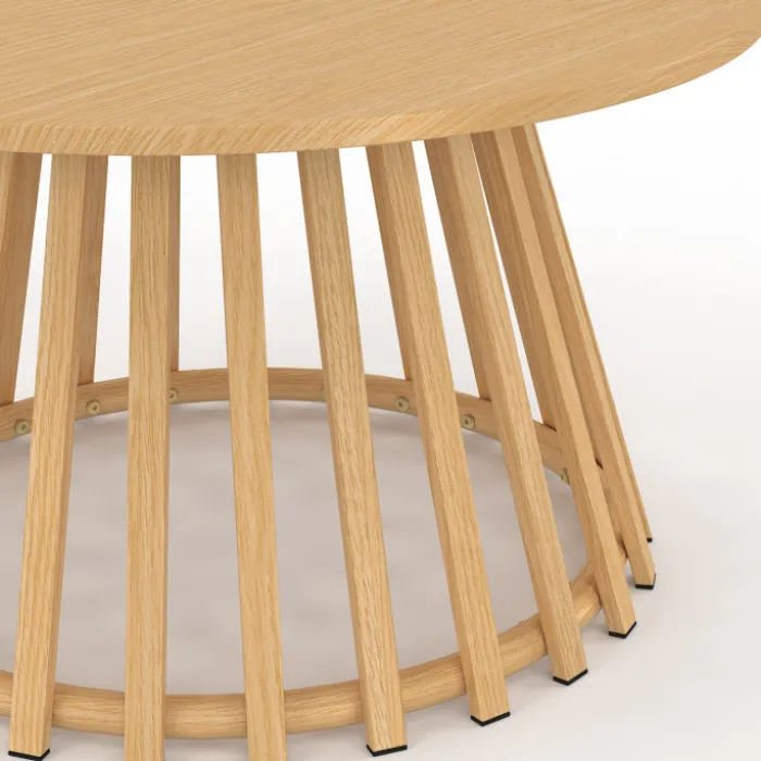 Table basse de jardin ronde 70 cm avec pied lattes en métal effet bois