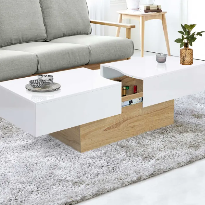 Table basse design blanche avec rangement mini bar intégré