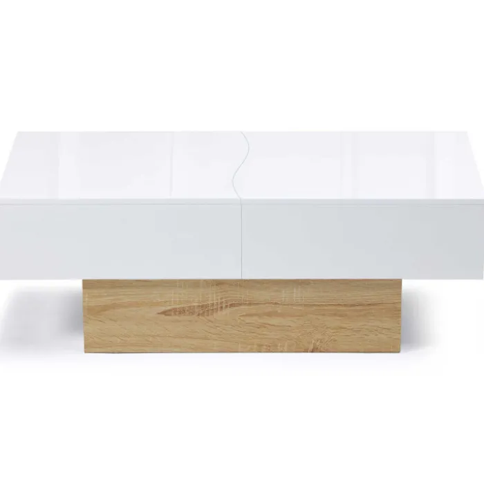 Table basse design blanche avec rangement mini bar intégré