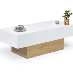 Table basse design blanche avec rangement mini bar intégré