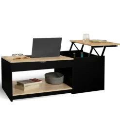 Table basse double plateau relevable noir et bois