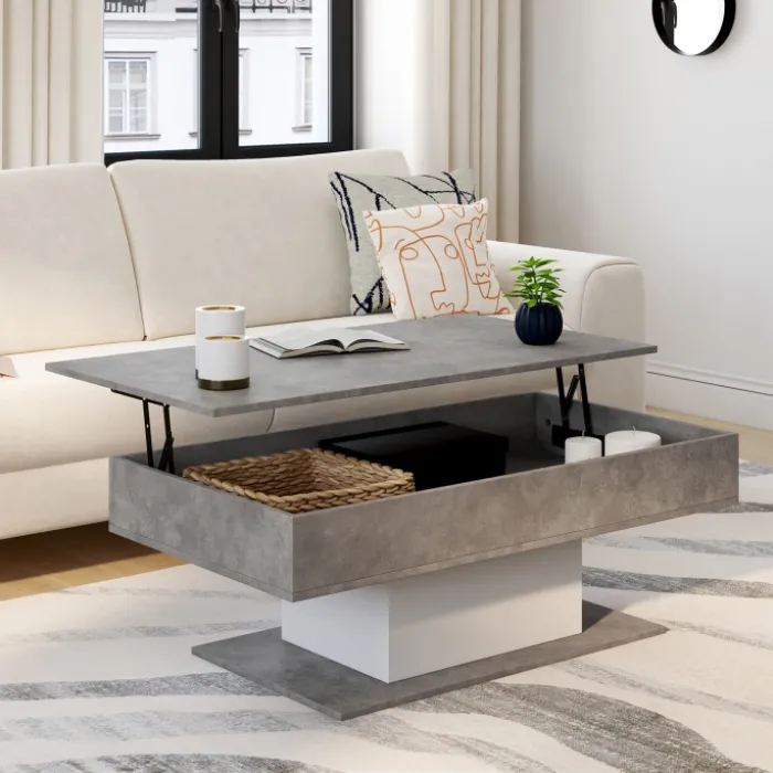 Table basse effet béton et blanc