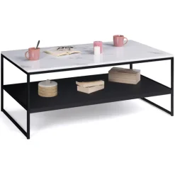 Table basse effet marbre double plateau
