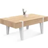 Table basse en bois pied épingle blanc avec 1 tiroir
