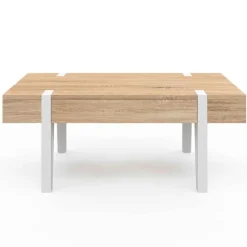 Table basse en bois pied épingle blanc avec 1 tiroir
