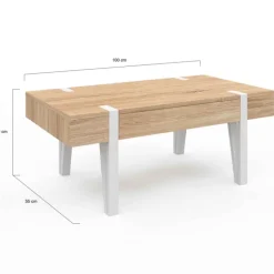Table basse en bois pied épingle blanc avec 1 tiroir