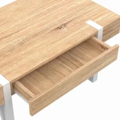 Table basse en bois pied épingle blanc avec 1 tiroir