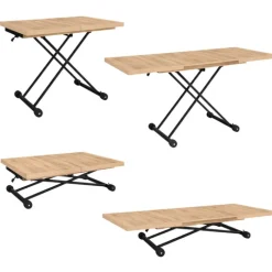 Table basse extensible relevable en table à manger rectangulaire bois et noir design industriel