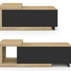 Table basse extensible rectangulaire 100-130 cm 1 porte bois et noir