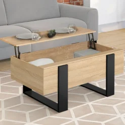 Table basse industrielle relevable bois et noir