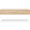 Table basse industrielle blanche et bois avec plateau relevable