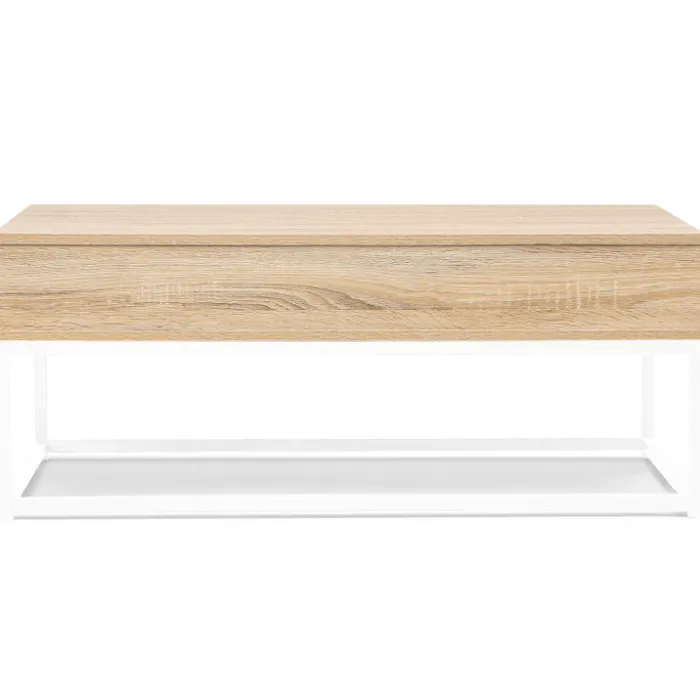 Table basse industrielle blanche et bois avec plateau relevable