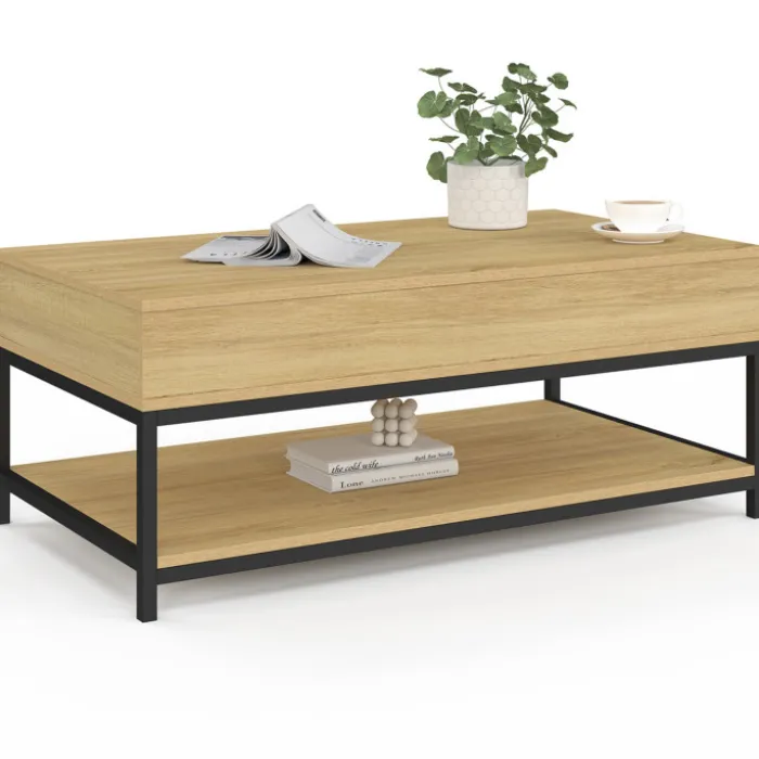 Table basse industrielle plateau relevable avec étagère