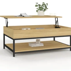 Table basse industrielle plateau relevable avec étagère